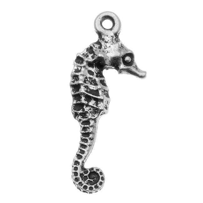 TierraCast Fine Silver Plated Pewter Seahorse Charm 23.5mm (1 pcs)