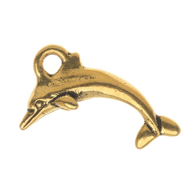 TierraCast 22K Gold Plated Pewter Dolphin Charm 14mm (1 pcs)