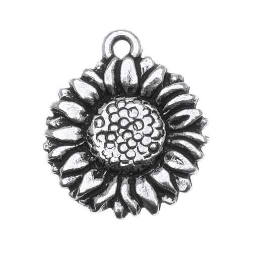 Fine Silver Plated Pewter 2-Side Sunflower Charm 15mm (1 pcs)