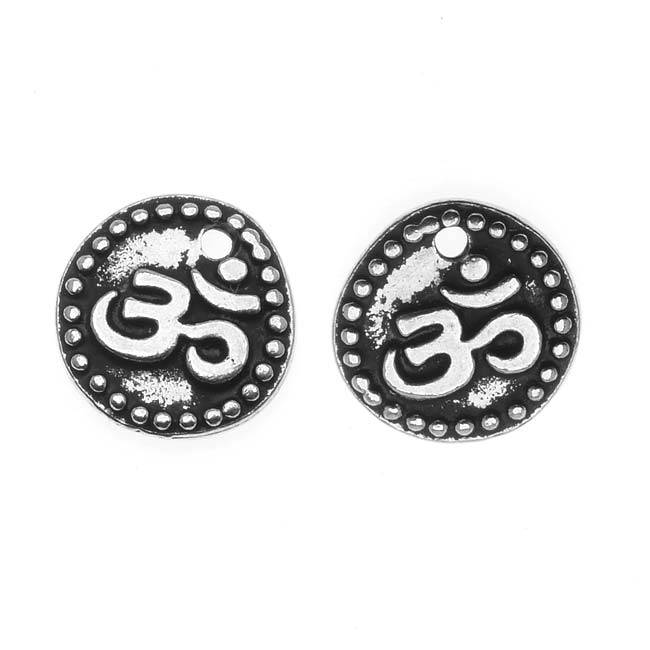 TierraCast Fine Silver Plated Pewter 2-Sided Om Aum Charm 10mm (2 Pieces)