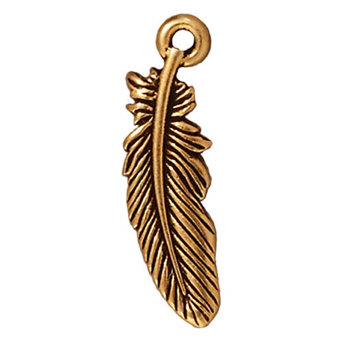 TierraCast 22K Gold Plated Pewter Small Feather Charm 23mm (1 pcs)