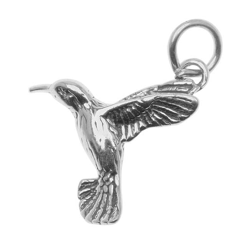 Sterling Silver Charm, Hummingbird Bird 19mm, Antiqued Silver (1 Piece)