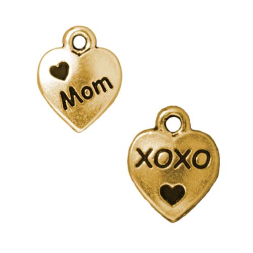 TierraCast Fine 22K Gold Plated Pewter Heart Mom 2-Sided Charm 12mm (1)