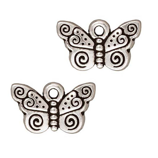 TierraCast Fine Silver Plated Pewter Spiral Butterfly Charm 15mm (1 pcs)
