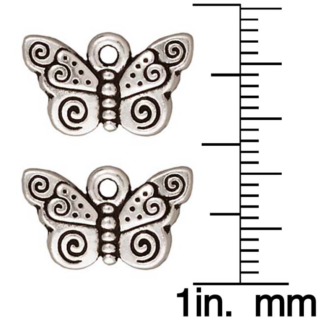 TierraCast Fine Silver Plated Pewter Spiral Butterfly Charm 15mm (1 pcs)