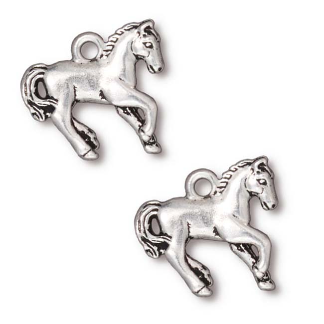 TierraCast Fine Silver Plated Pewter Prancing Horse Charm 20mm (1 pcs)