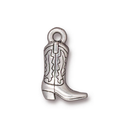 TierraCast Fine Silver Plated Pewter Western Cowboy Boot Charm 18.8mm (1 pcs)