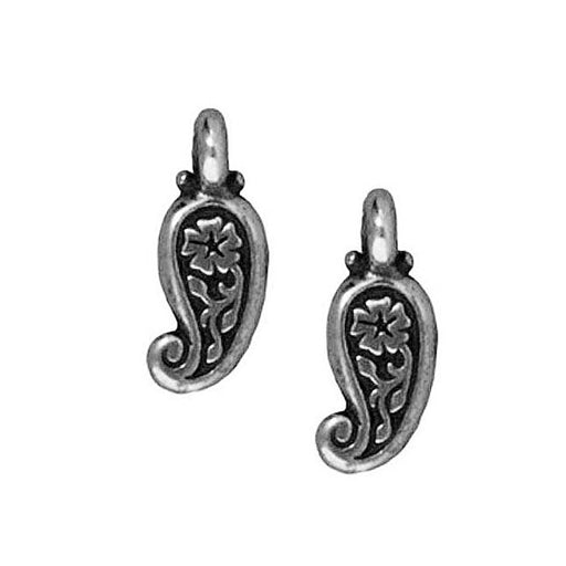 TierraCast Fine Silver Plated Pewter 2-Side Paisley Flower Charm 12.5mm (2 Pieces)