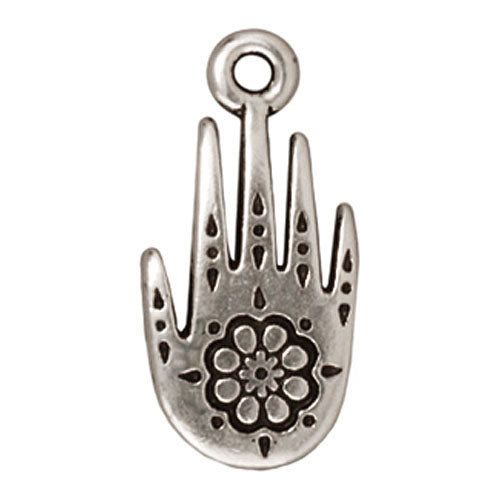 TierraCast Fine Silver Plated Pewter 2-Side Henna Hand Flower Charm 18.5mm (1)