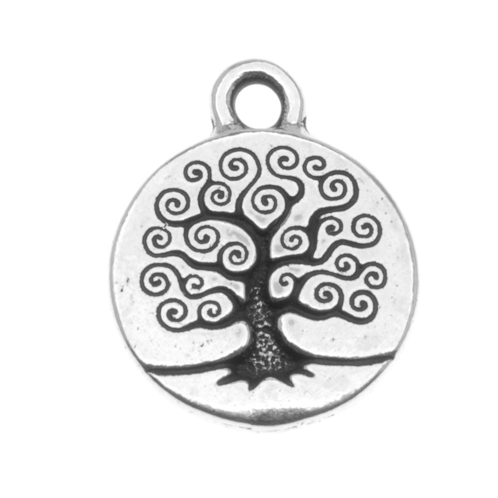 TierraCast Fine Silver Plated Pewter Round Tree Of Life Charm 19mm (1 pcs)