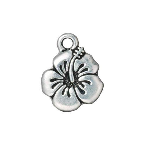 TierraCast Fine Silver Plated Pewter Hibiscus Flower Charm 18mm (1 pcs)