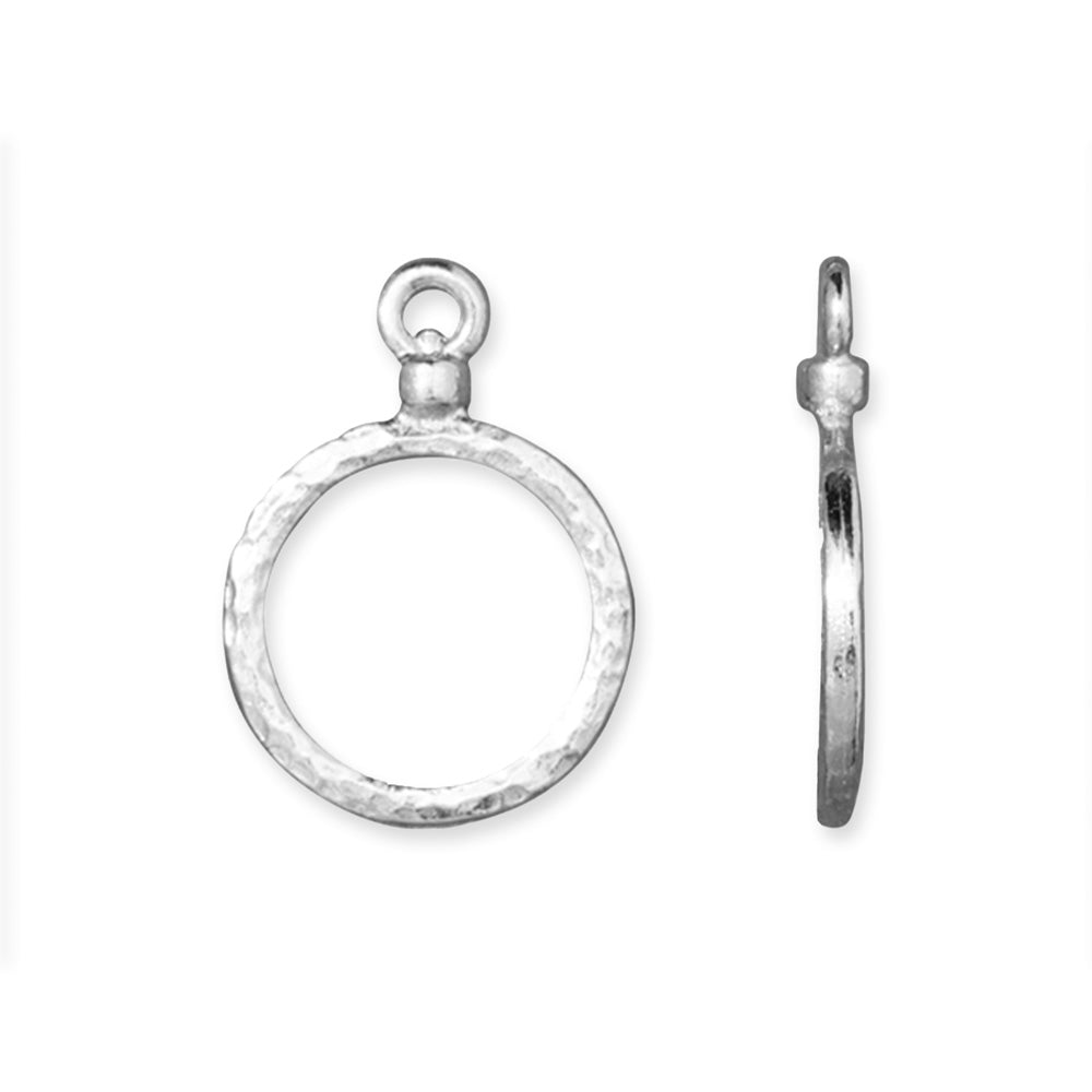 Pendant, Hammertone Stitch Around Hoop 15mm, White Bronze Plated, by TierraCast (2 Pieces)