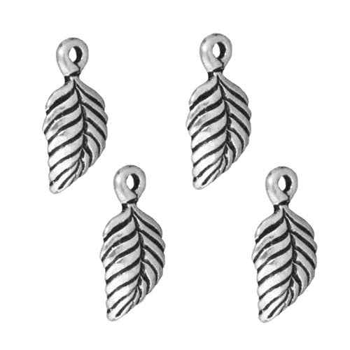 TierraCast Fine Silver Plated Pewter Birch Leaf Charm 15mm (4 Pieces)