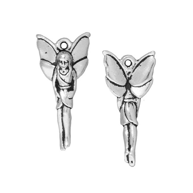 TierraCast Fine Silver Plated Pewter Woodland Fairy Charm 25mm (1)