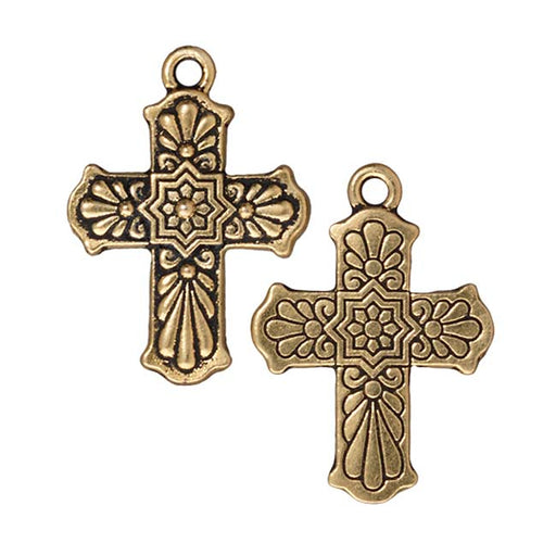 TierraCast 22K Gold Plated Pewter Dia De Los Muertos Talavera Cross Pendant Charm 30mm (1 pcs)