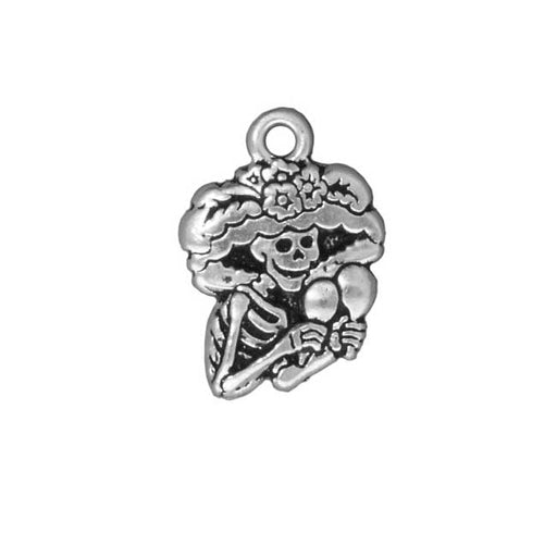 TierraCast Silver Plated Pewter Dia De Los Muertos Catrina Pendant Charm 23mm (1 pcs)