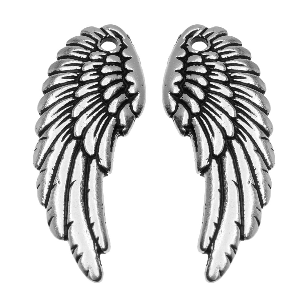 TierraCast Antiqued Silver Plated Lead-Free Pewter Wing Charms 28mm (2 Pieces)