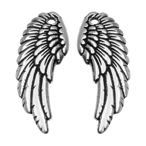 TierraCast Antiqued Silver Plated Lead-Free Pewter Wing Charms 28mm (2 Pieces)