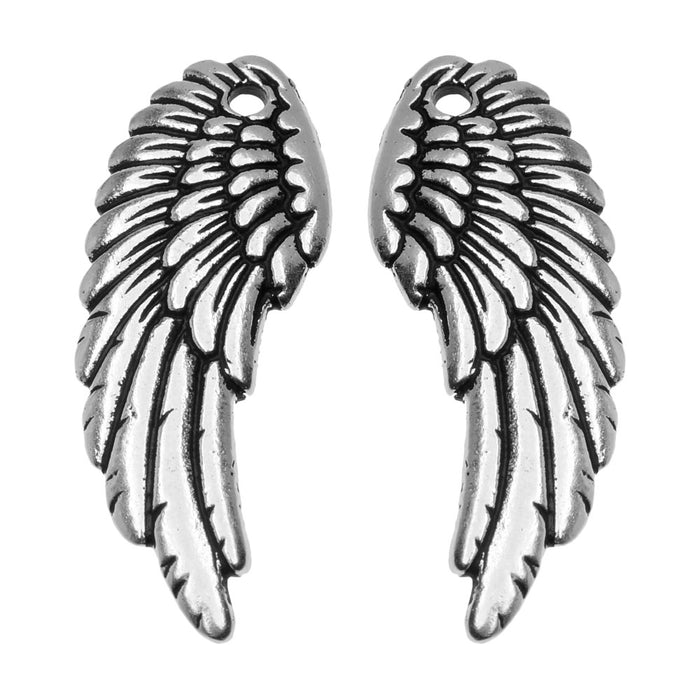 TierraCast Antiqued Silver Plated Lead-Free Pewter Wing Charms 28mm (2 Pieces)