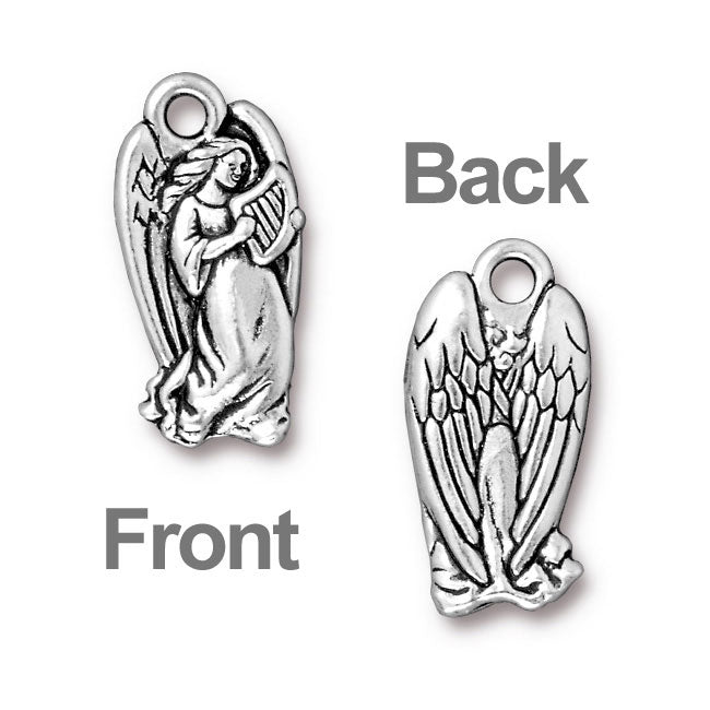 TierraCast Antiqued Silver Plated Lead-Free Pewter Charm Angel With Harp 22mm (1 pcs)