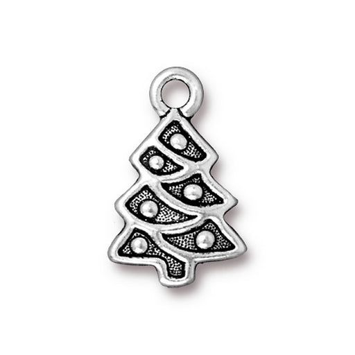 TierraCast Antiqued Silver Plated Lead-Free Pewter Charm Decorated X-Mas Tree 20mm (1 pcs)