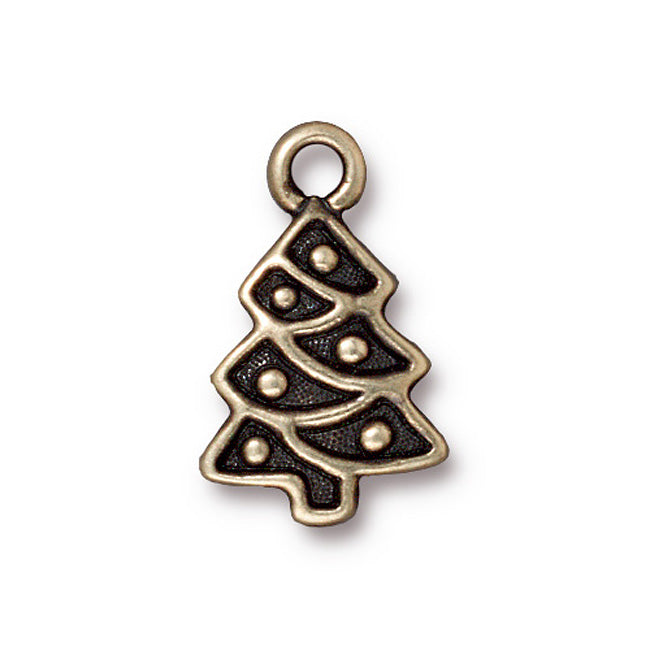 TierraCast Brass Oxide Finish Lead-Free Pewter Charm Decorated X-Mas Tree 20mm (1)