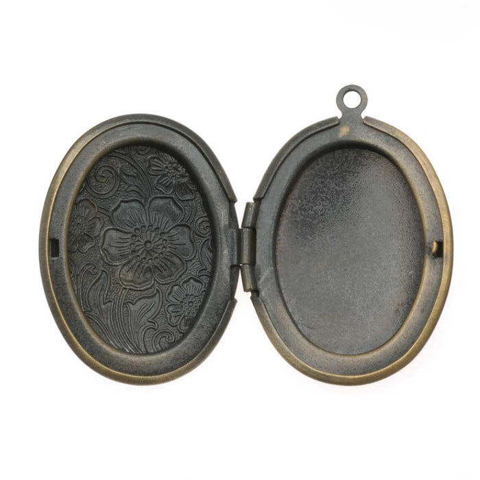 Antiqued Brass Oval Locket Pendant With Floral Paisley Design 30x24mm (1 pcs)