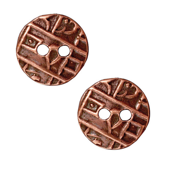 TierraCast Antiqued Copper Plated Pewter Coin Button Abstract Design 17.5mm (2 Pieces)