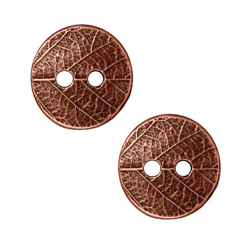 TierraCast Antiqued Copper Plated Pewter Round Leaf Print Button 17mm (2 Pieces)