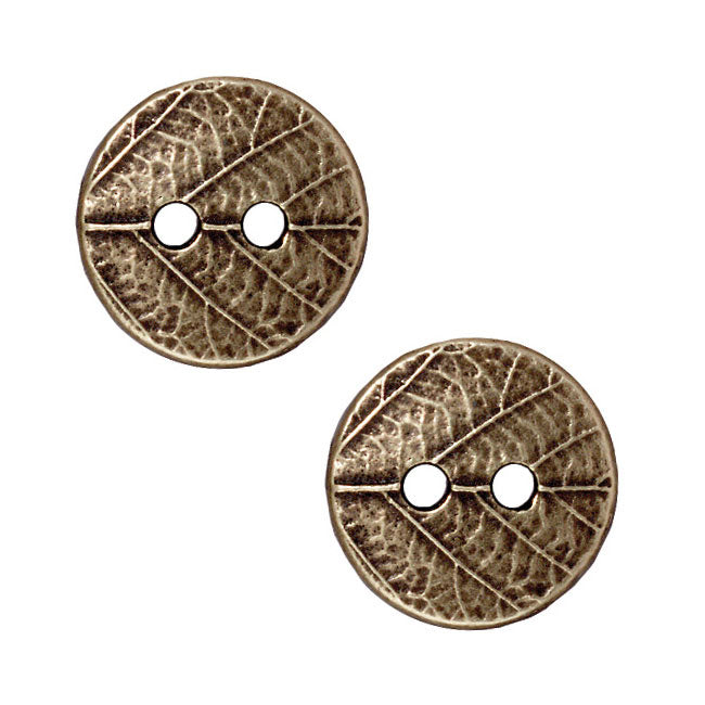 TierraCast Brass Oxide Finish Pewter Round Leaf Print Button 17mm (2 Pieces)