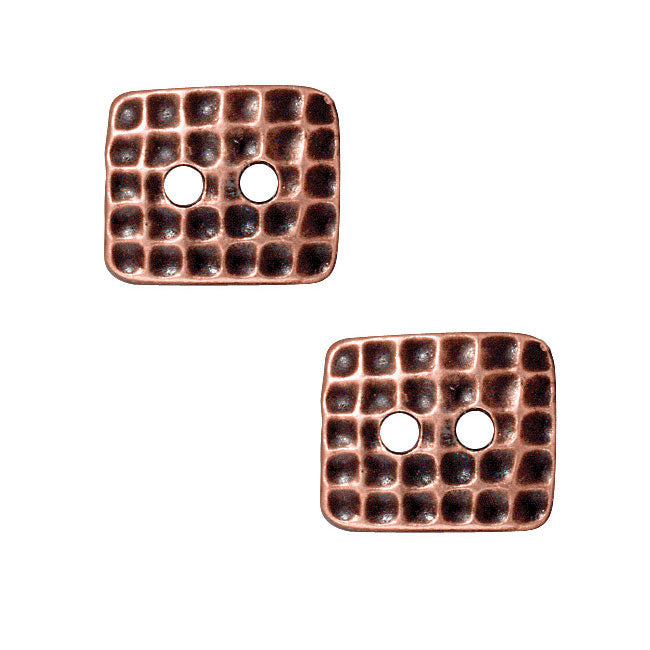 TierraCast Antiqued Copper Plated Pewter Rectangle Hammered Texture Button 12.5x15mm (2 Pieces)