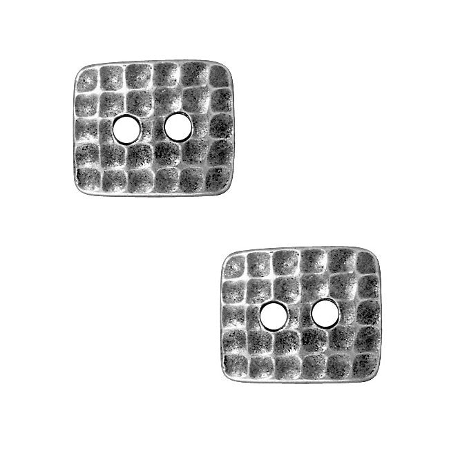 TierraCast Antiqued Pewter Rectangle Hammered Texture Button 12.5x15mm (2 Pieces)