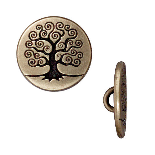 TierraCast Brass Oxide Finish Pewter Tree Of Life Button 15.5mm (2 Pieces)