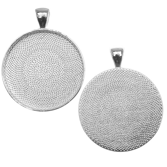 Bezel Pendant, Round 30mm Inner Area, Silver Plated (1 Piece)