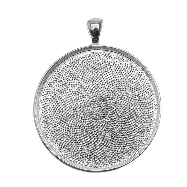 Bezel Pendant, Round 38mm Inner Area, Silver Plated (1 Piece)