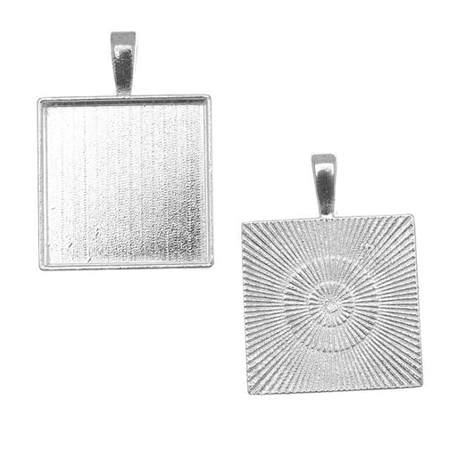 Bezel Pendant, Square 20mm Inner Area, Silver Plated (1 Piece)