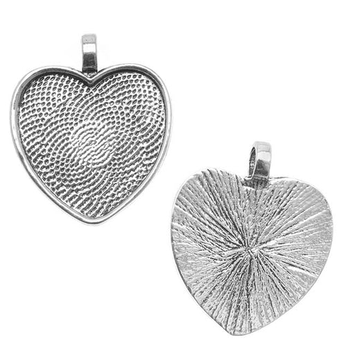 Bezel Pendant, Heart 25mm Inner Area, Antiqued Silver Plated (1 Piece)