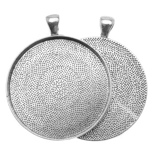 Bezel Pendant, Round 38mm Inner Area, Antiqued Silver Plated (1 Piece)