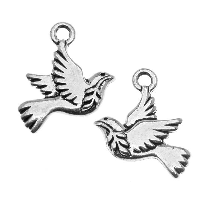 TierraCast Antiqued Silver Lead-Free Charm - Peace Dove Christmas 19mm (2 Pieces)