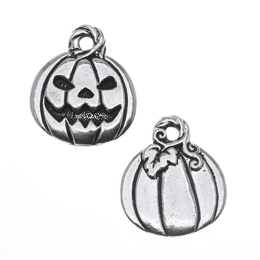 TierraCast Antiqued Silver Lead-Free Charm - Jack O' Lantern Pumpkin Halloween 18mm (2 Pieces)