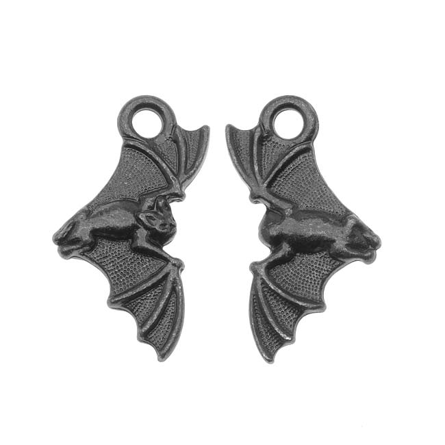 TierraCast Black Finish Lead-Free Charm - Flying Bat Halloween 23mm (2 Pieces)