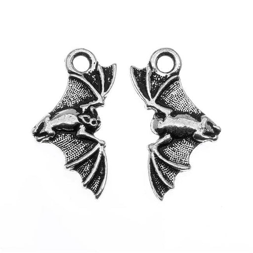 TierraCast Antiqued Silver Lead-Free Charm - Flying Bat Halloween 23mm (2 Pieces)
