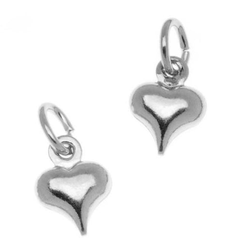 Silver Plated Small Puff Heart Charm With Ring - 8.5x6.5mm (6 pcs)