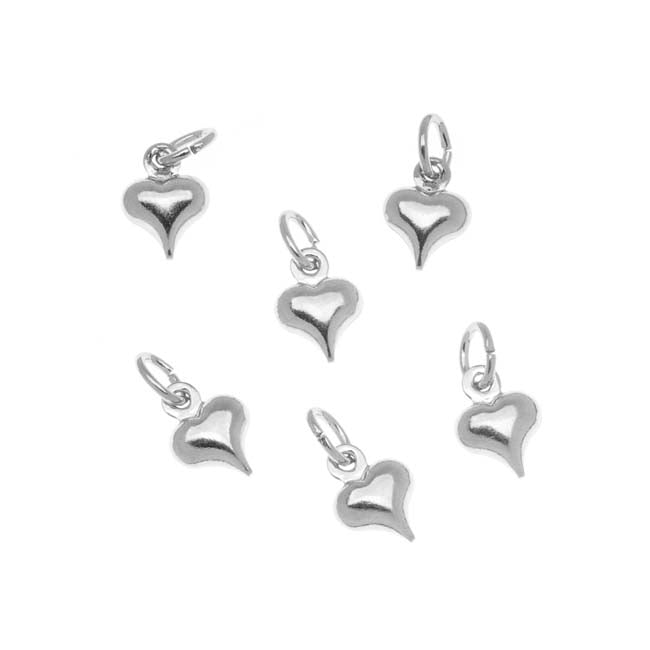 Silver Plated Small Puff Heart Charm With Ring - 8.5x6.5mm (6 pcs)