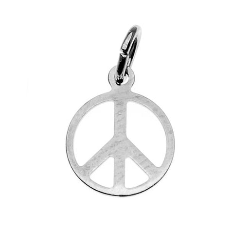 Silver Plated Sleek Peace Sign Charm - 9mm Diameter (6 pcs)