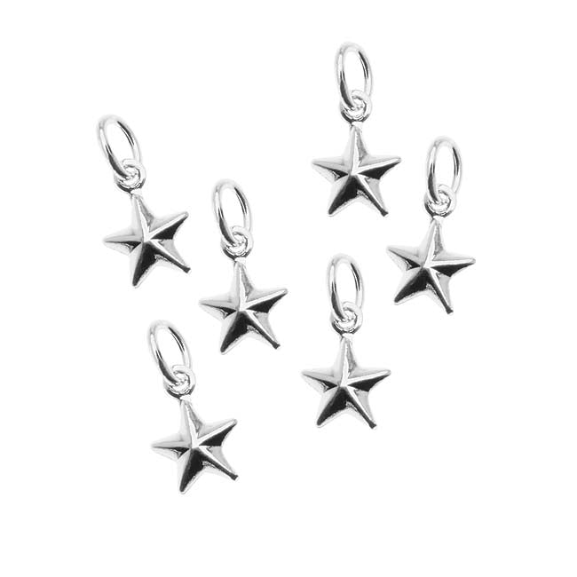 Silver Plated Small Puff Nautical Star Charm - 9x6.5mm (6 pcs)