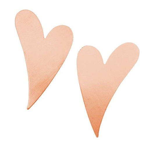 Solid Copper Long Artisan Heart Stamping Blanks - 37x25mm 24 Gauge (2 pcs)