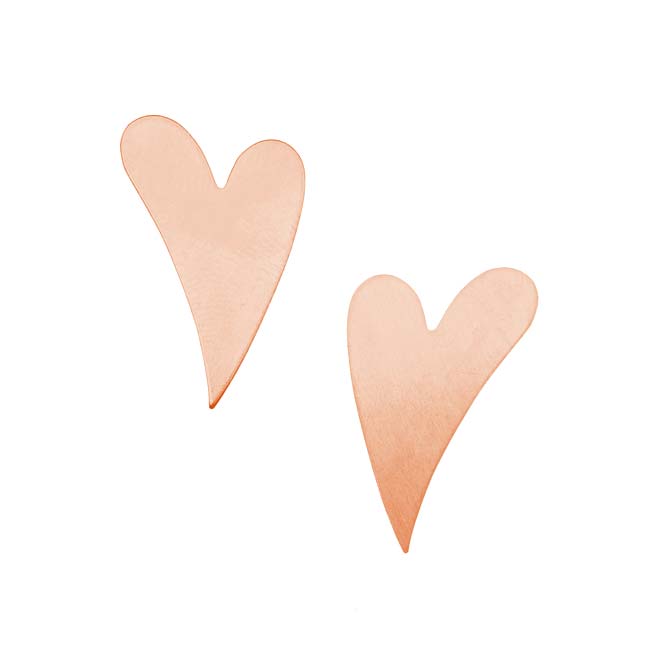 Solid Copper Artisan Heart Stamping Blanks - 25.5x16.5mm 24 Gauge (2 pcs)