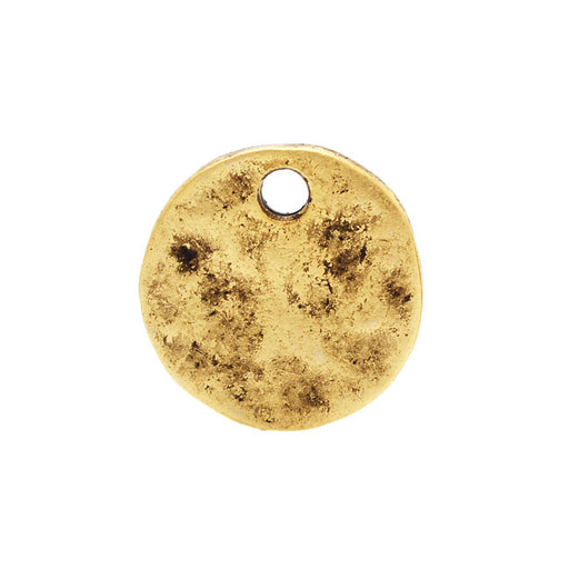 Nunn Design Flat Tag, Hammered Circle 12.5mm, Antiqued Gold (1 Piece)
