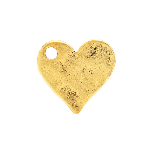 Nunn Design Flat Tag, Hammered Heart 12x12.5mm, Antiqued Gold (1 Piece)